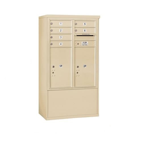 Mailboxes 3910D-06SFP Salsbury 10 Door High Free-Standing 4C Horizontal Mailbox with 6 Doors and 2 Parcel Lockers in Sandstone with Private Sccess