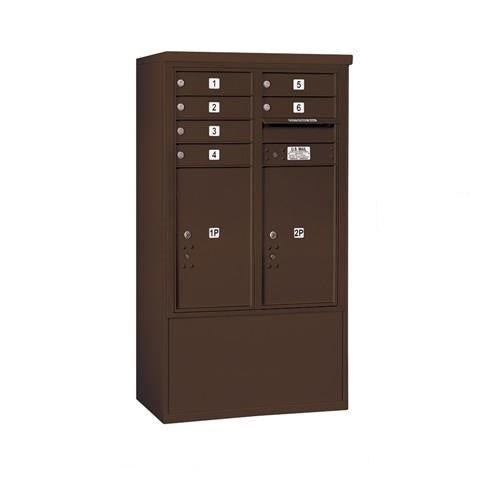 Mailboxes 3910D-06ZFP Salsbury 10 Door High Free-Standing 4C Horizontal Mailbox with 6 Doors and 2 Parcel Lockers in Bronze with Private Zccess