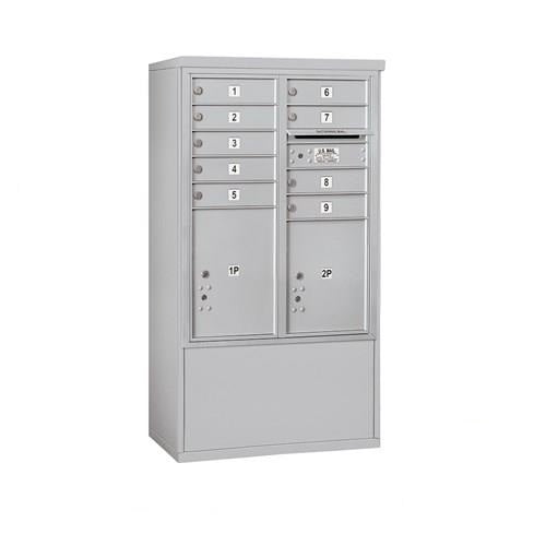 Mailboxes 3910D-09AFP Salsbury 10 Door High Free-Standing 4C Horizontal Mailbox with 9 Doors and 2 Parcel Lockers in Aluminum with Private Access