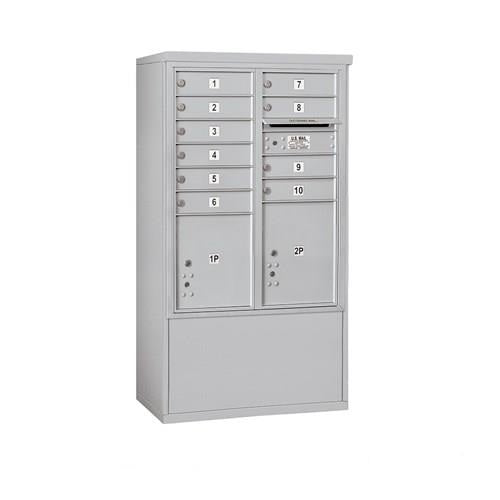 Mailboxes 3910D-10AFP Salsbury 10 Door High Free-Standing 4C Horizontal Mailbox with 10 Doors and 2 Parcel Lockers in Aluminum with Private Access