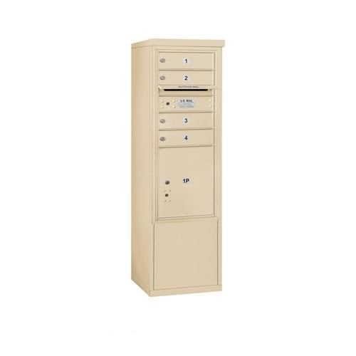 Mailboxes 3910S-04SFP Salsbury 10 Door High Free-Standing 4C Horizontal Mailbox with 4 Doors and 1 Parcel Locker in Sandstone with Private Sccess