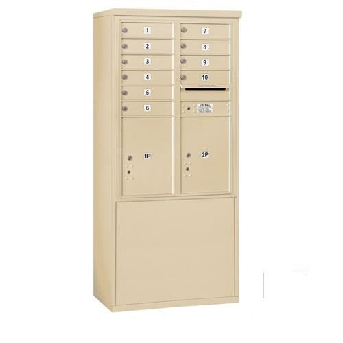 Mailboxes 3911D-10SFP Salsbury 11 Door High Free-Standing 4C Horizontal Mailbox with 10 Doors and 2 Parcel Lockers in Sandstone with Private Sccess