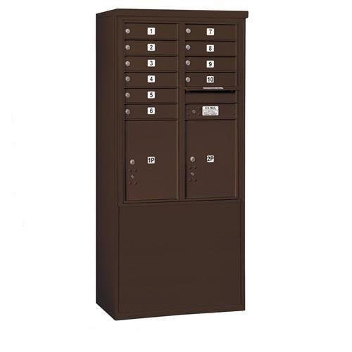 Mailboxes 3911D-10ZFP Salsbury 11 Door High Free-Standing 4C Horizontal Mailbox with 10 Doors and 2 Parcel Lockers in Bronze with Private Zccess