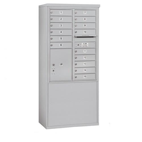 Mailboxes 3911D-15AFP Salsbury 11 Door High Free-Standing 4C Horizontal Mailbox with 15 Doors and 1 Parcel Locker in Aluminum with Private Access