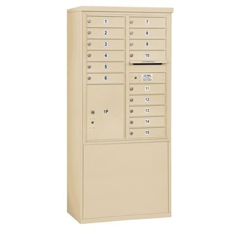 Mailboxes 3911D-15SFP Salsbury 11 Door High Free-Standing 4C Horizontal Mailbox with 15 Doors and 1 Parcel Locker in Sandstone with Private Sccess