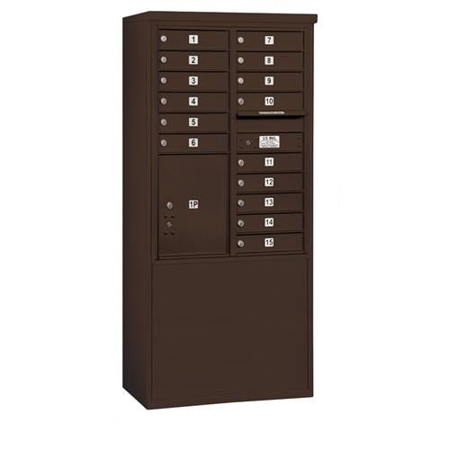 Mailboxes 3911D-15ZFP Salsbury 11 Door High Free-Standing 4C Horizontal Mailbox with 15 Doors and 1 Parcel Locker in Bronze with Private Zccess