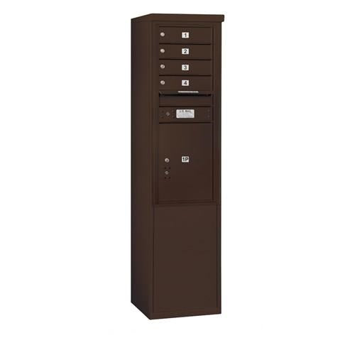 Mailboxes 3911S-04ZFP Salsbury 11 Door High Free-Standing 4C Horizontal Mailbox with 4 Doors and 1 Parcel Locker in Bronze with Private Zccess