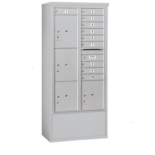 Mailboxes 3916D-10AFP Salsbury Maximum Height Free-Standing 4C Horizontal Mailbox with 10 Doors and 4 Parcel Lockers in Aluminum Private Access