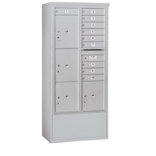 Mailboxes 3916D-10AFU Salsbury Maximum Height Free-Standing 4C Horizontal Mailbox with 10 Doors and 4 Parcel Lockers in Aluminum with USPS Access