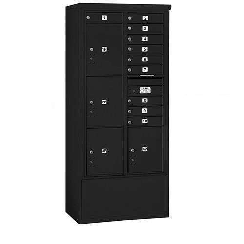 Mailboxes 3916D-10BFP Salsbury Maximum Height Free-Standing 4C Horizontal Mailbox with 10 Doors and 4 Parcel Lockers in Black Private Bccess