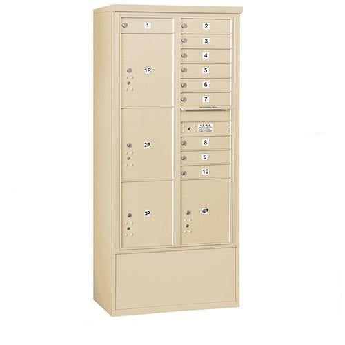 Mailboxes 3916D-10SFP Salsbury Maximum Height Free-Standing 4C Horizontal Mailbox with 10 Doors and 4 Parcel Lockers in Sandstone Private Sccess