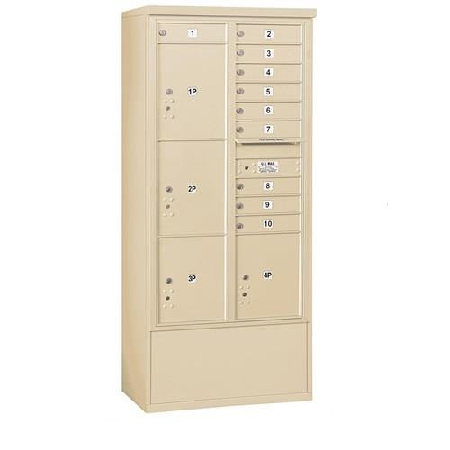 Mailboxes 3916D-10SFU Salsbury Maximum Height Free-Standing 4C Horizontal Mailbox with 10 Doors and 4 Parcel Lockers in Sandstone with USPS Sccess