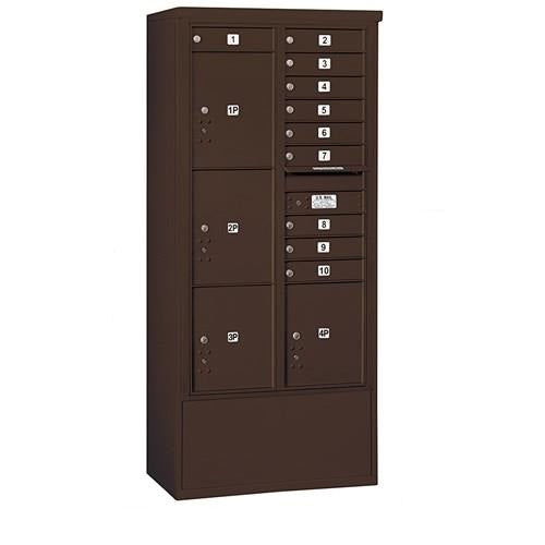 Mailboxes 3916D-10ZFU Salsbury Maximum Height Free-Standing 4C Horizontal Mailbox with 10 Doors and 4 Parcel Lockers in Bronze with USPS Zccess