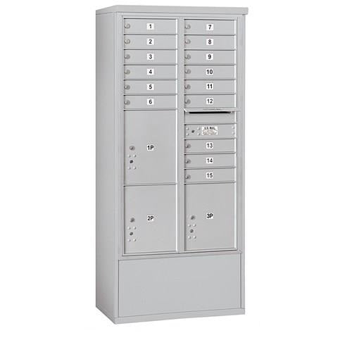 Mailboxes 3916D-15AFP Salsbury Maximum Height Free-Standing 4C Horizontal Mailbox with 15 Doors and 3 Parcel Lockers in Aluminum with Private Access