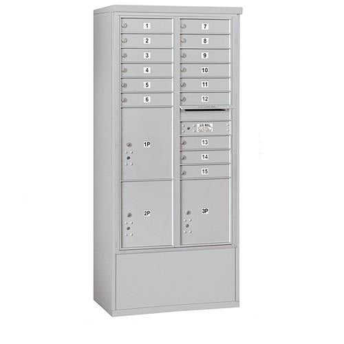 Mailboxes 3916D-15AFU Salsbury Maximum Height Free-Standing 4C Horizontal Mailbox with 15 Doors and 3 Parcel Lockers in Aluminum with USPS Access