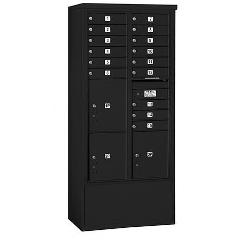 Mailboxes 3916D-15BFP Salsbury Maximum Height Free-Standing 4C Horizontal Mailbox with 15 Doors and 3 Parcel Lockers in Black with Private Bccess