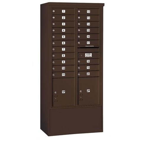 Mailboxes 3916D-20ZFP Salsbury Maximum Height Free-Standing 4C Horizontal Mailbox with 20 Doors and 2 Parcel Lockers in Bronze with Private Zccess