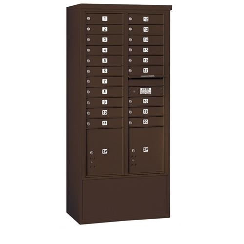 Mailboxes 3916D-20ZFU Salsbury Maximum Height Free-Standing 4C Horizontal Mailbox with 20 Doors and 2 Parcel Lockers in Bronze with USPS Zccess