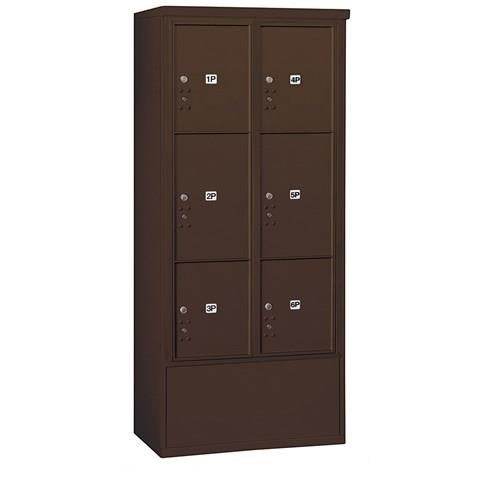 Mailboxes 3916D-6PZFU Maximum Height Free-Standing 4C Horizontal Parcel Locker with 6 Parcel Lockers in Bronze with USPS Zccess