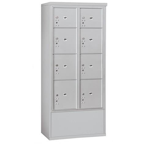 Mailboxes 3916D-8PAFU Salsbury Maximum Height Free-Standing 4C Horizontal Parcel Locker with 8 Parcel Lockers in Aluminum with USPS Access