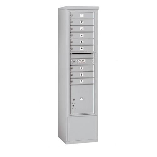 Mailboxes 3916S-09AFP Salsbury Maximum Height Free-Standing 4C Horizontal Mailbox with 9 Doors and 1 Parcel Locker in Aluminum with Private Access