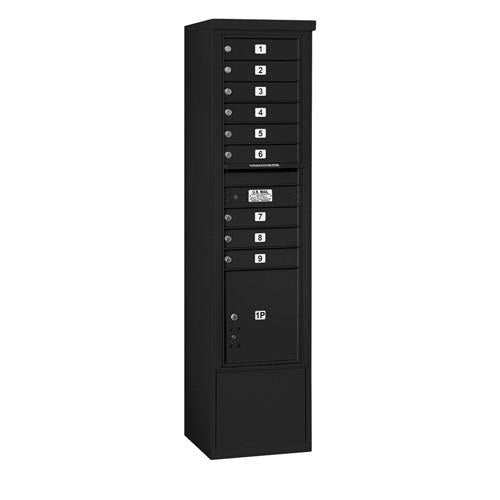 Mailboxes 3916S-09BFP Salsbury Maximum Height Free-Standing 4C Horizontal Mailbox with 9 Doors and 1 Parcel Locker in Black with Private Bccess