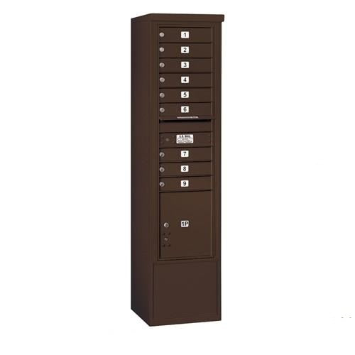 Mailboxes 3916S-09ZFP Salsbury Maximum Height Free-Standing 4C Horizontal Mailbox with 9 Doors and 1 Parcel Locker in Bronze with Private Zccess