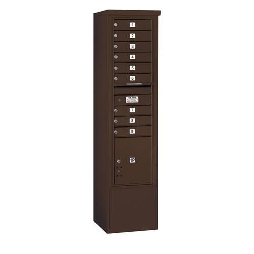 Mailboxes 3916S-09ZFU Salsbury Maximum Height Free-Standing 4C Horizontal Mailbox with 9 Doors and 1 Parcel Locker in Bronze with USPS Zccess