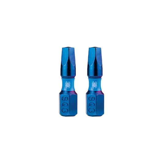 Spyder 19038 Mach-Blue SQ3 1/4-in x 1-in Square/Robertson Impact Driver Bit (2-Piece)