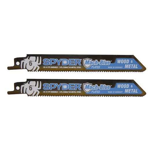 Spyder 200319 6 Mach-Blue„¢ 10/14TPI Wood & Metal Reciprocating Saw Blades - Pack of 2