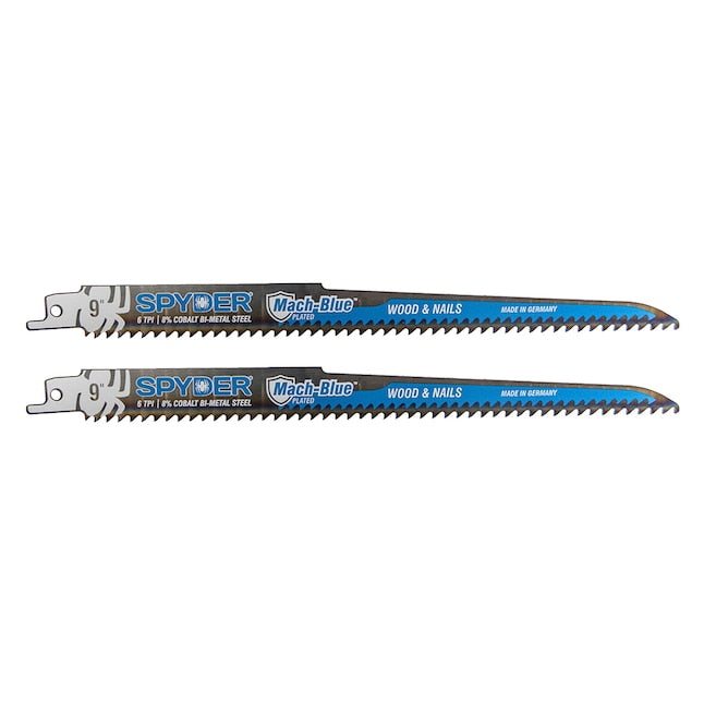 Spyder 200321 9 Mach-Blue 6TPI Wood & Nails Reciprocating Saw Blades - Pack of 2