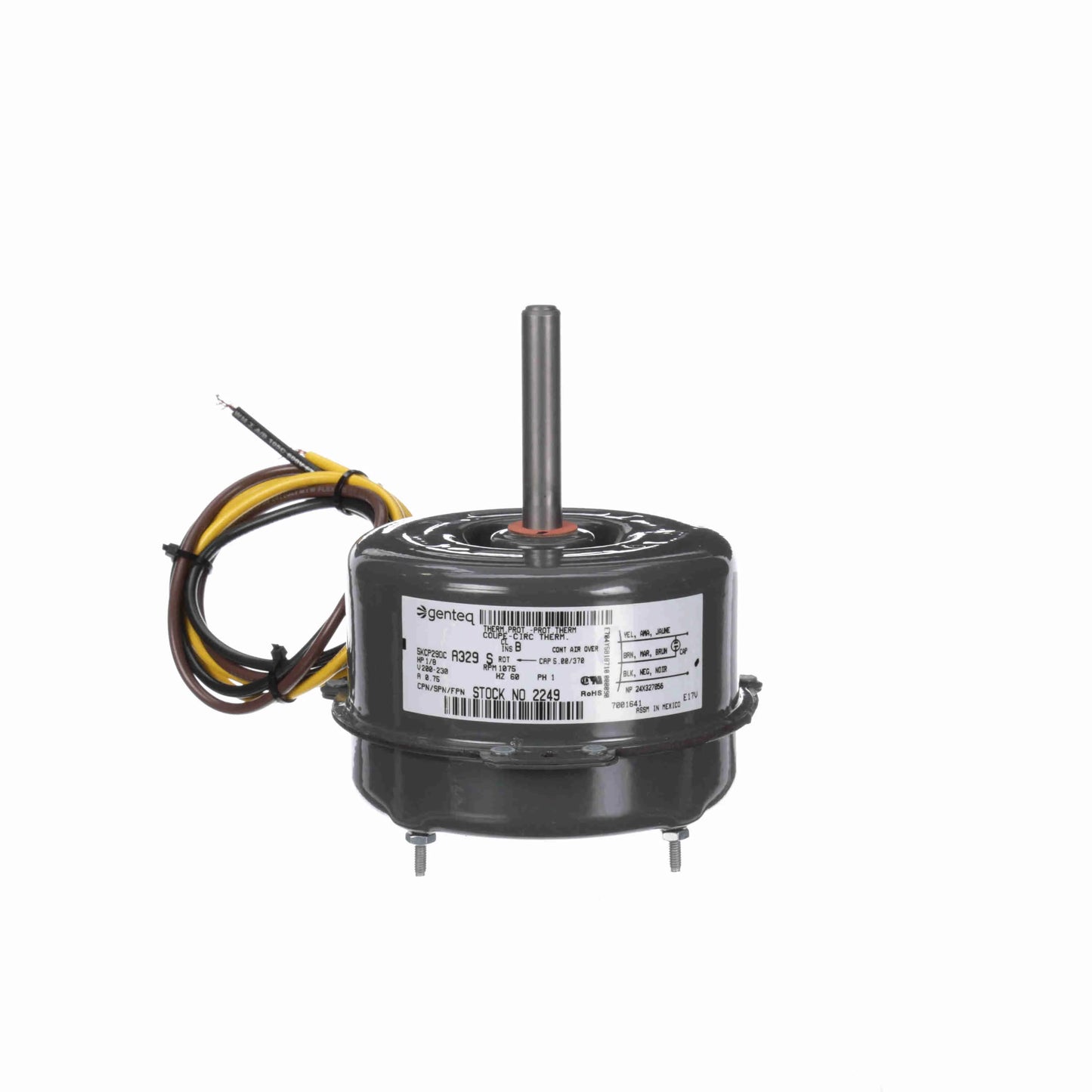 Genteq Condenser Fan Motor, 1/8 HP, 1 Ph, 60 Hz, 200-230 V, 1075 RPM, 1 Speed, 42 Frame, TEAO - 2249