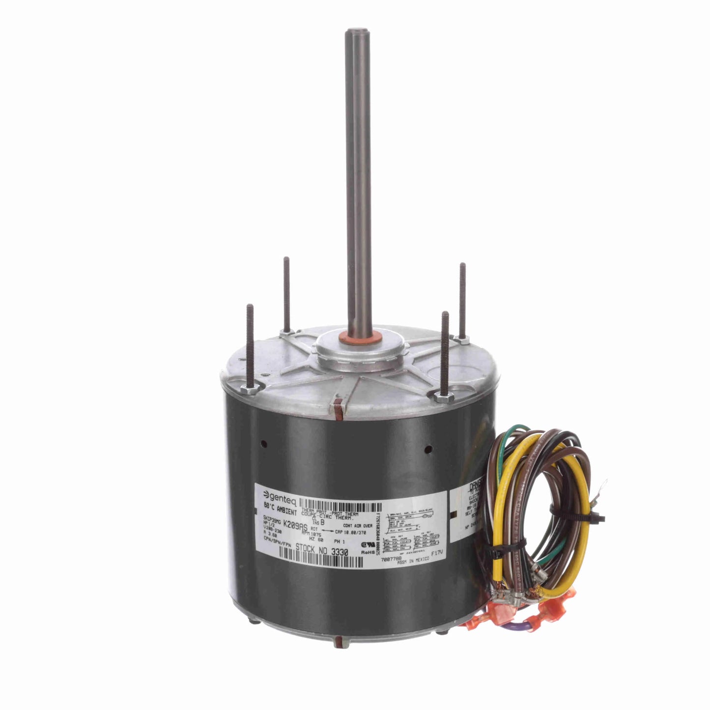 Genteq Condenser Fan Motor, 1/2 HP, 1 Ph, 60 Hz, 208-230 V, 1075 RPM, 1 Speed, 48 Frame, OAO - 3330