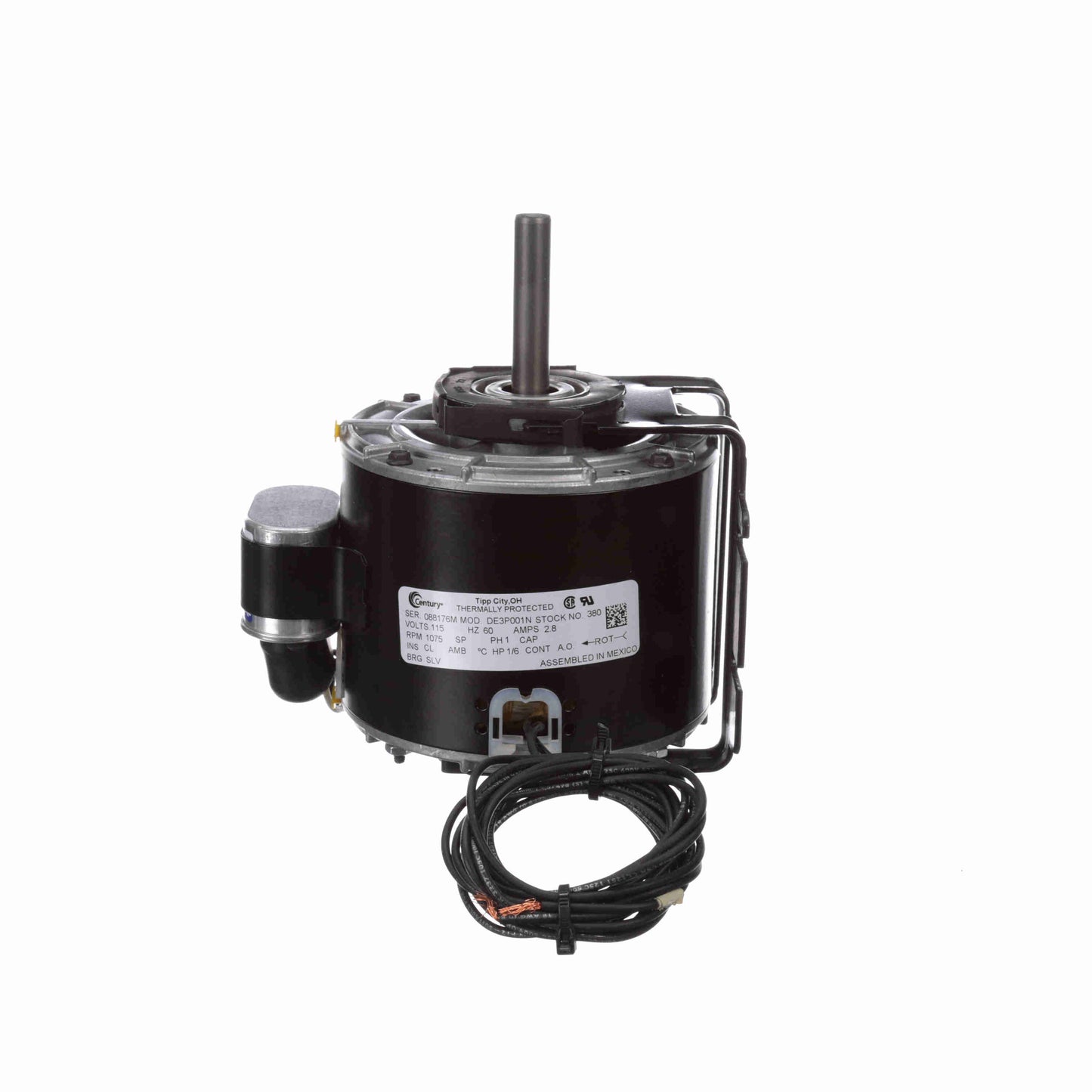 Century Unit Heater Motor, 1/6 HP, 1 Ph, 60 Hz, 115 V, 1075 RPM, 1 Speed, 42 Frame, TEAO - 380