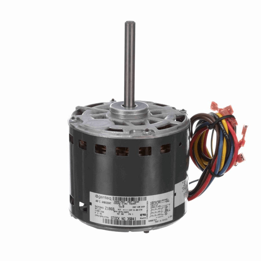 Genteq OEM Replacement Motor, 1/3 HP, 1 Ph, 60 Hz, 208-230 V, 1075 RPM, 3 Speed, 48 Frame, OAO - 3S041