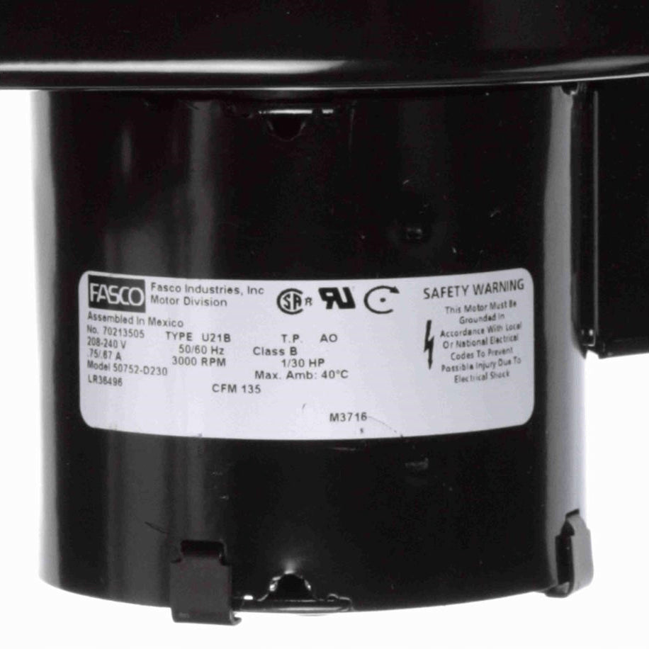 Fasco Square Outlet Shaded Pole Centrifugal Blower, 208-240 Volts, Flange: Yes - 50752-D230