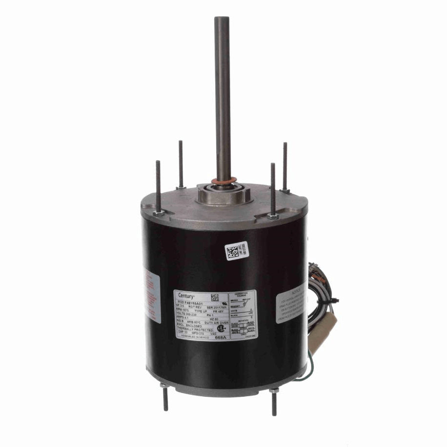 Century Condenser Fan Motor, 3/4 HP, 1 Ph, 60 Hz, 208-230 V, 1075 RPM, 1 Speed, 48 Frame, ENCLOSED - 668A