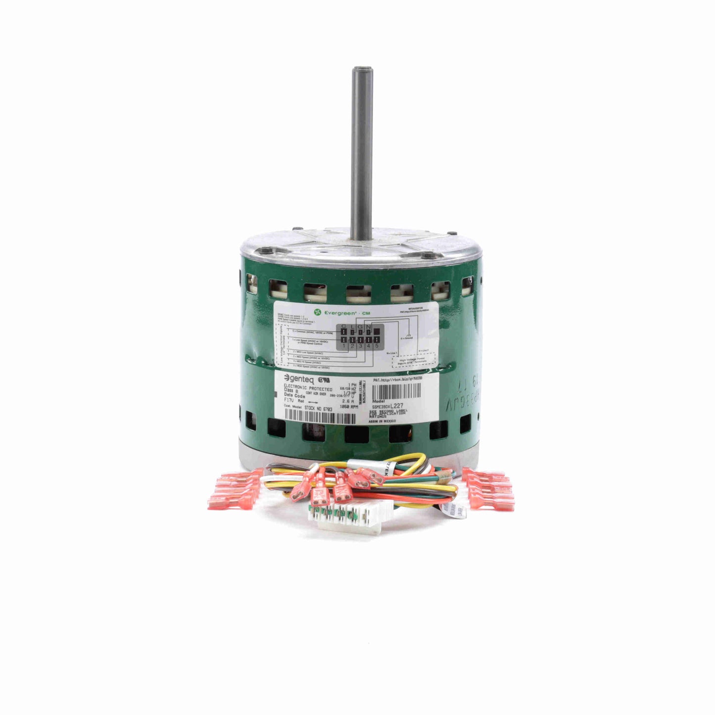 Genteq EVERGREEN® CM Fan and Blower Motor, 1/3 HP, 1 Ph, 60 Hz, 208-230/277 V, 1075 RPM, 5 Speed, 48 Frame, OAO - 6703