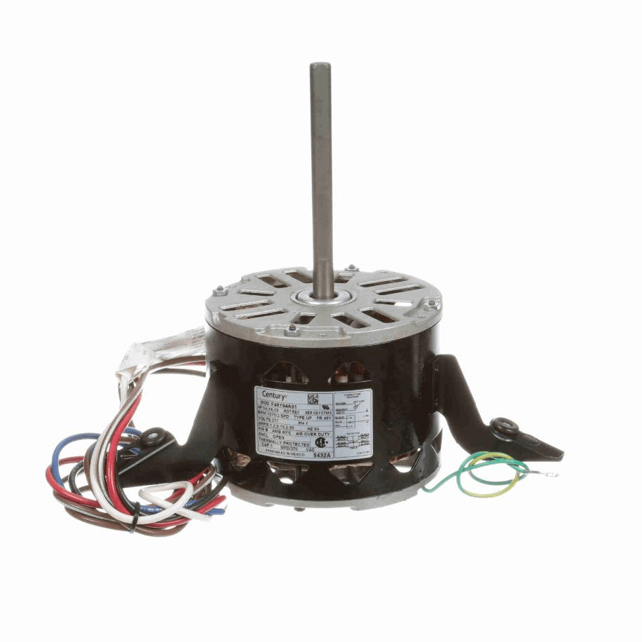 Century Fan Coil & Air Conditioner Motor, 1/4,1/6,1/8 HP, 1 Ph, 60 Hz, 277 V, 1075 RPM, 3 Speed, 48 Frame, OPEN - 9432A