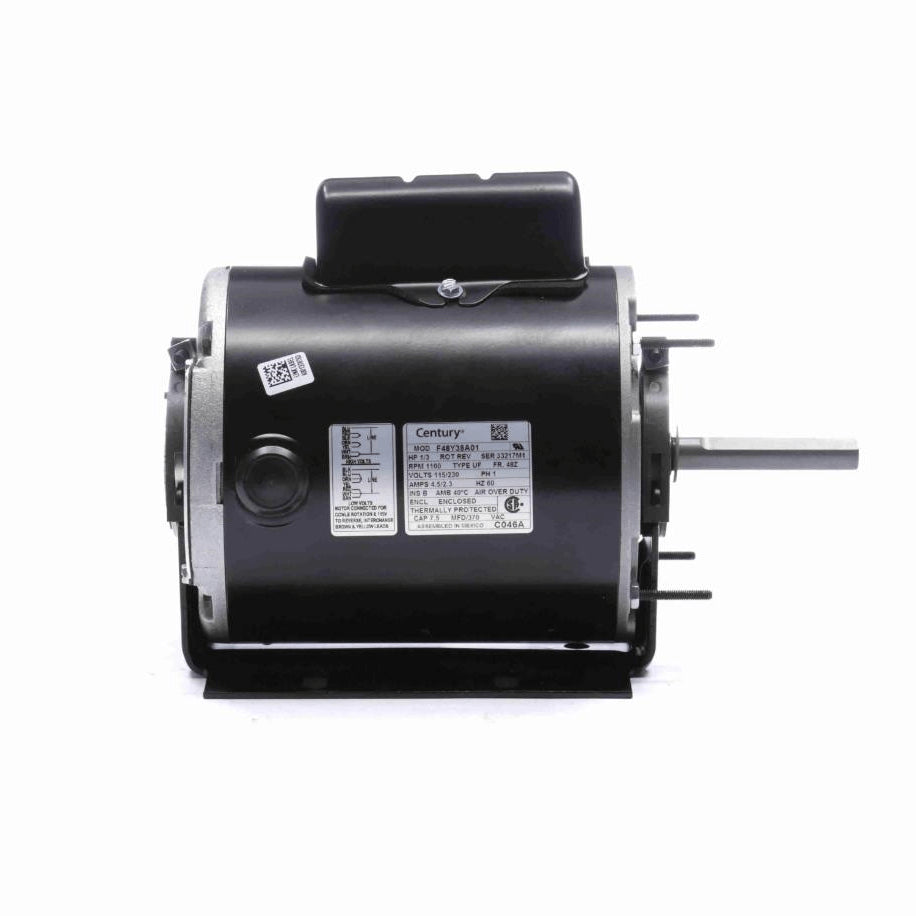 Century Direct Drive Fan Motor, 1/3 HP, 1 Ph, 60 Hz, 115/230 V, 48Z Frame, TEAO - C046A