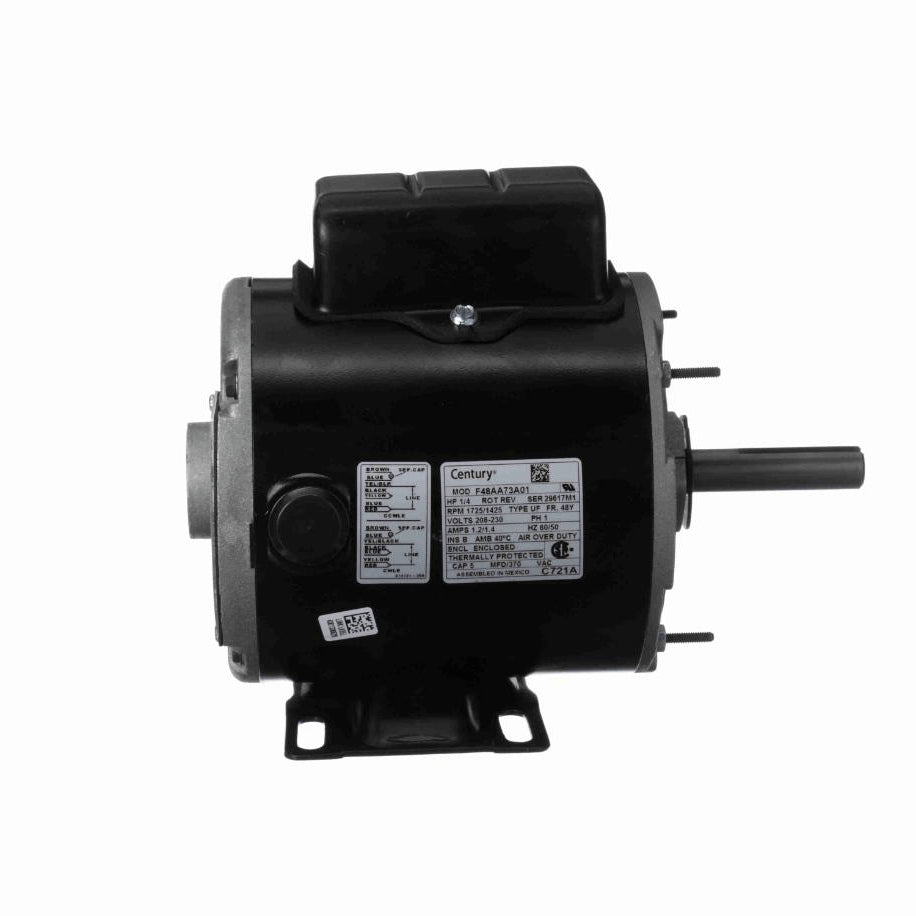 Century Transformer Cooling Fan Motor, 1/4 HP, 1 Ph, 60 Hz, 208-230 V, 1725/1425 RPM, 2 Speed, 48 Frame, TEAO - C721A