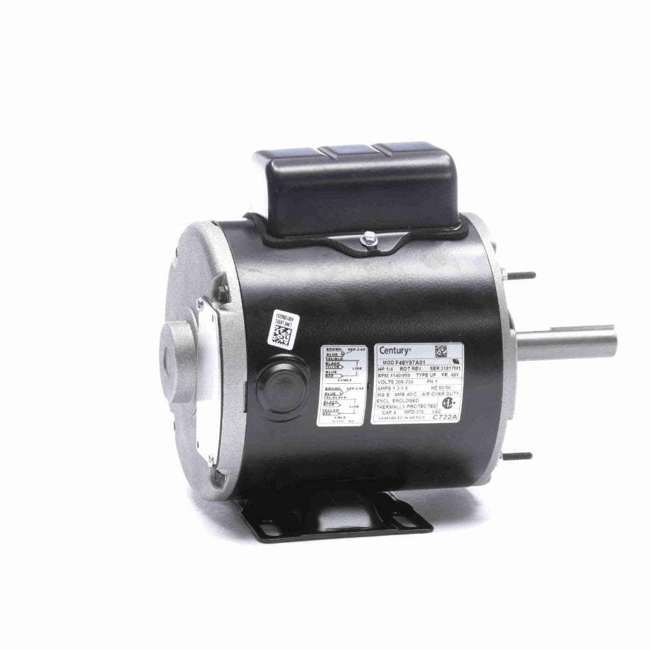 Century Transformer Cooling Fan Motor, 1/4 HP, 1 Ph, 60 Hz, 208-230 V, 1140/950 RPM, 1 Speed, 48 Frame, ENCLOSED - C722A