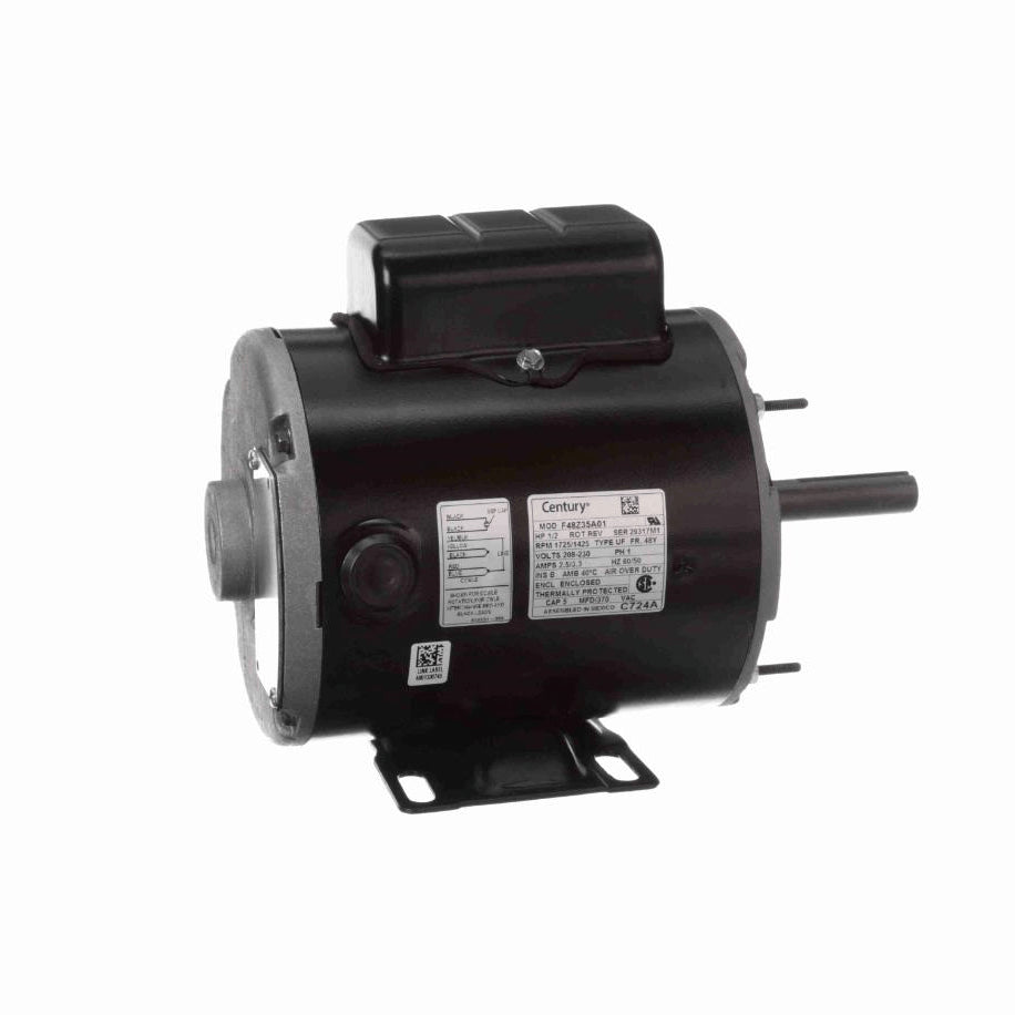 Century Transformer Cooling Fan Motor, 1/2 HP, 1 Ph, 60 Hz, 208-230 V, 1725/1425 RPM, 1 Speed, 48 Frame, ENCLOSED - C724A