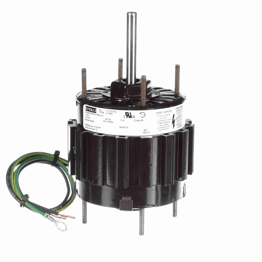 Fasco Ventilation Motor, 1/15 HP, 1 Ph, 60 Hz, 115 V, 1550 RPM, 1 Speed, 3.3" Diameter, OAO - D043