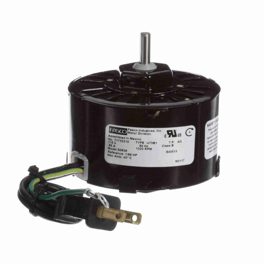 Fasco OEM Replacement Motor, 1/88 HP, 1 Ph, 60 Hz, 115 V, 1320 RPM, 1 Speed, 3.3" Diameter, OAO - D0636