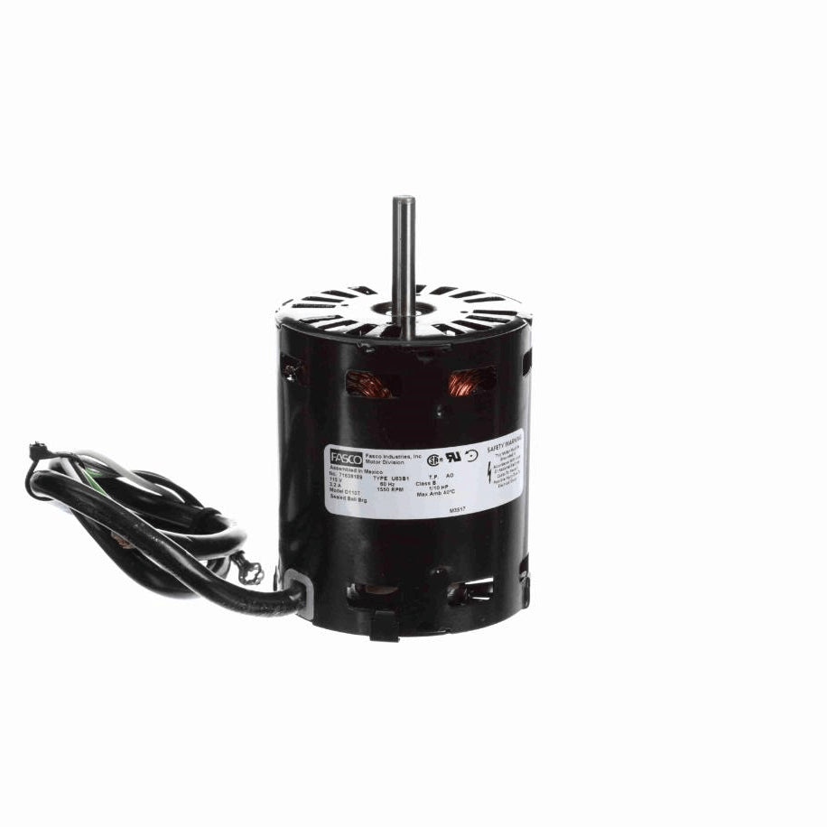 Fasco OEM Replacement Motor, 1/10 HP, 1 Ph, 60 Hz, 115 V, 1550 RPM, 1 Speed, 3.3" Diameter, OAO - D1107