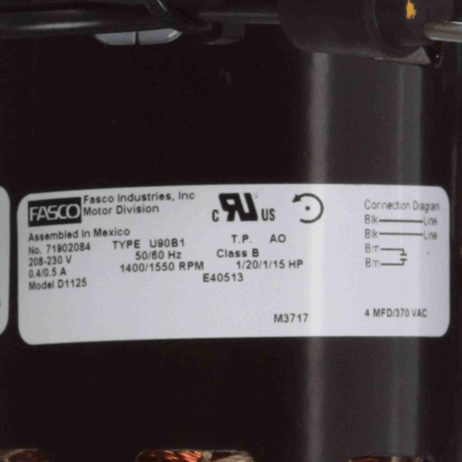 Fasco OEM Replacement Motor, 1/20 / 1/15 HP, 1 Ph, 50 Hz, 208-230 V, 1400/1550 RPM, 1 Speed, 3.3" Diameter, OAO - D1125