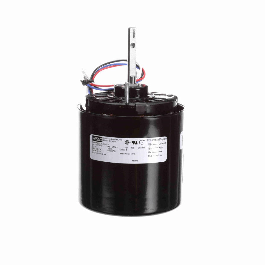 Fasco OEM Replacement Motor, 1/50-1/80-1/140 HP, 1 Ph, 60 Hz, 115 V, 1550 RPM, 3 Speed, 3.3" Diameter, OAO - D1138