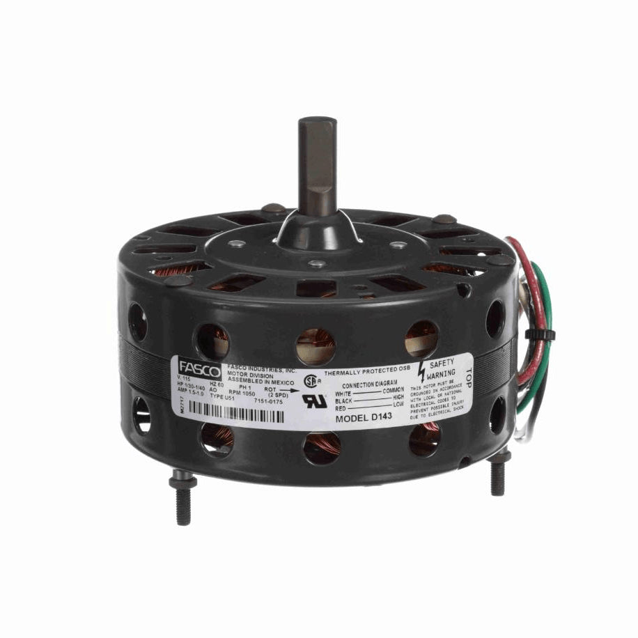 Fasco Ventilation Motor, 1/30-1/40 HP, 1 Ph, 60 Hz, 115 V, 1050 RPM, 2 Speed, 42 Frame, OAO - D143