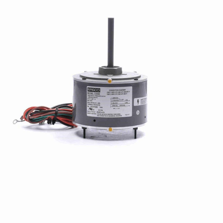 Fasco OEM Replacement Motor, 1/5 HP, 1 Ph, 60 Hz, 208-230 V, 1075 RPM, 1 Speed, 48 Frame, TEAO - D2840